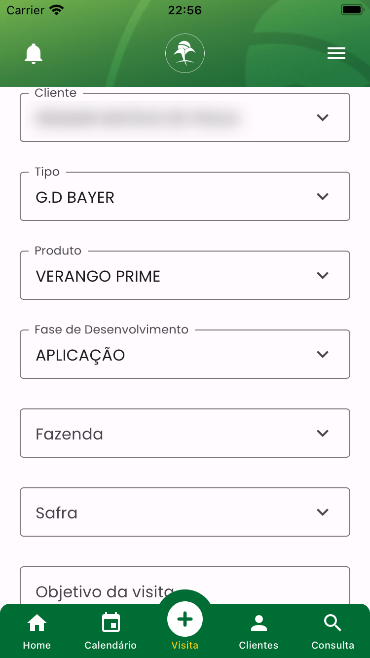Cadastro de visitas no TerraApp