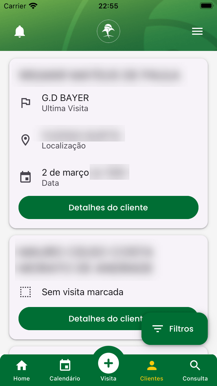 Lista de clientes no TerraApp