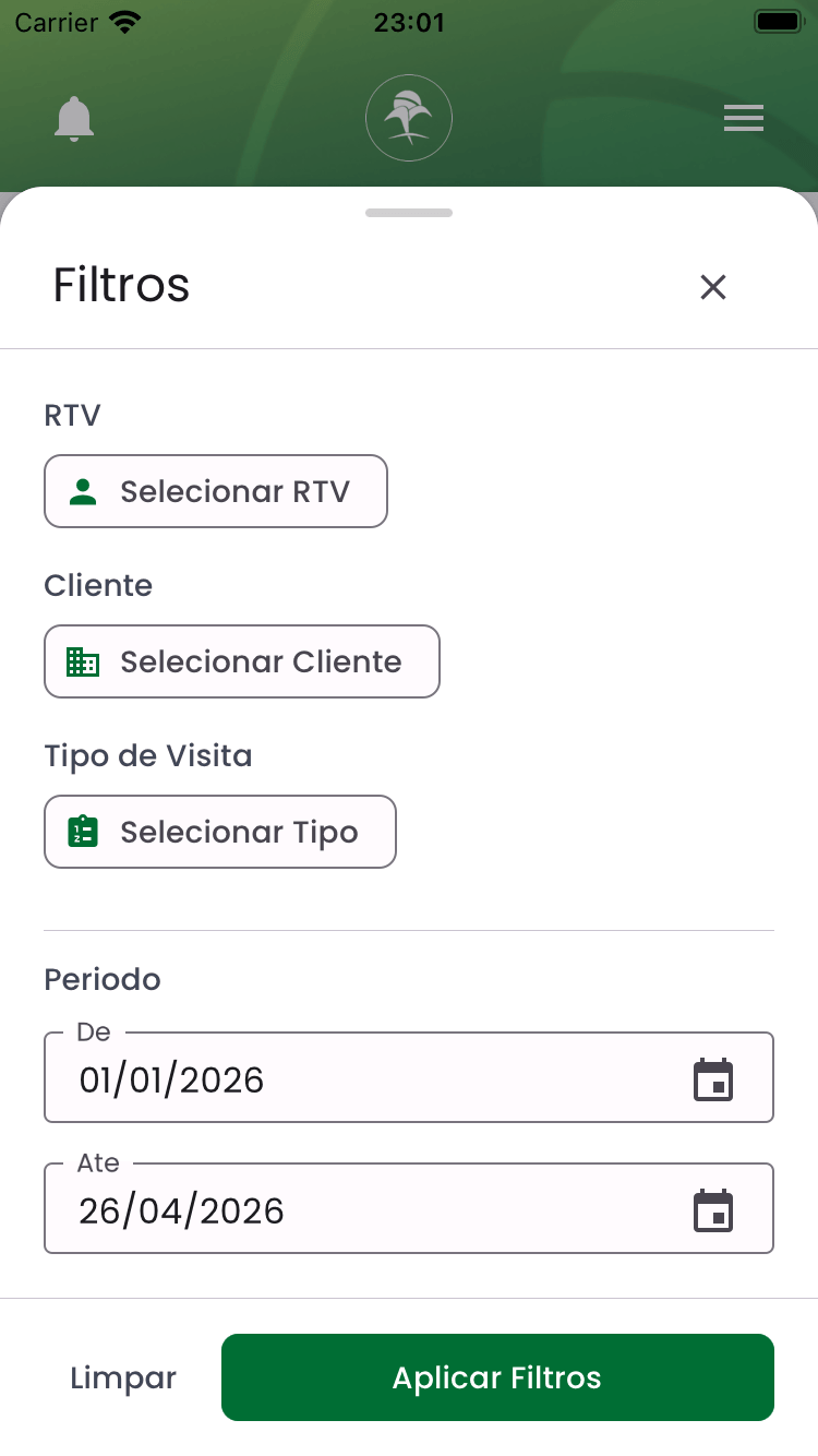 Filtros de visitas no TerraApp